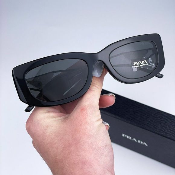 Prada PR14YS 1AB5S0 Sunglasses Black Dark Grey Rectangle Women - Picture 3 of 14